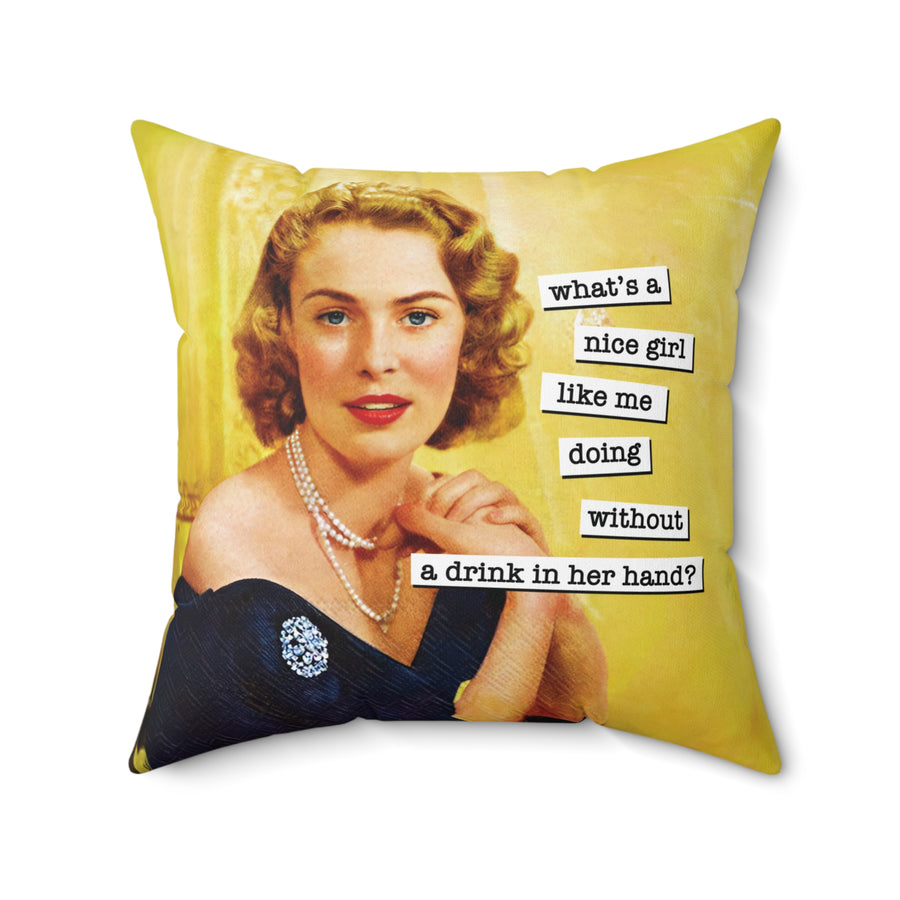 Faux Suede Square Pillow NICE GIRL/MEMORY LOSS